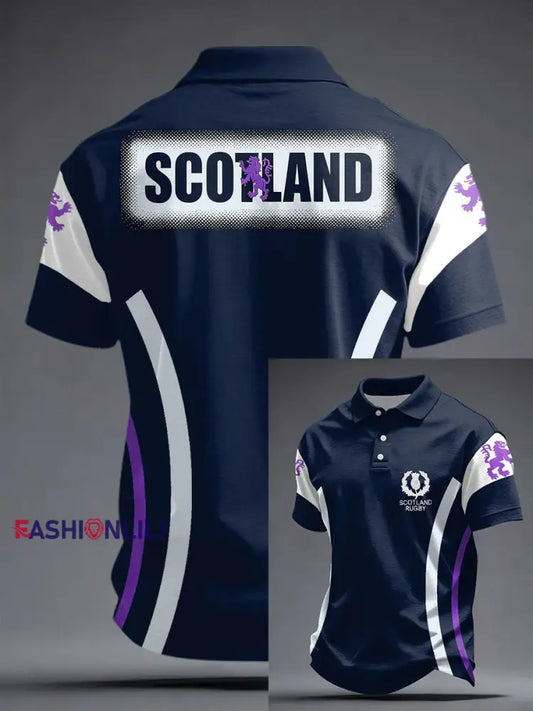 Men’s Scotland Rugby Lover Printed Casual Tops Navy Blue / S