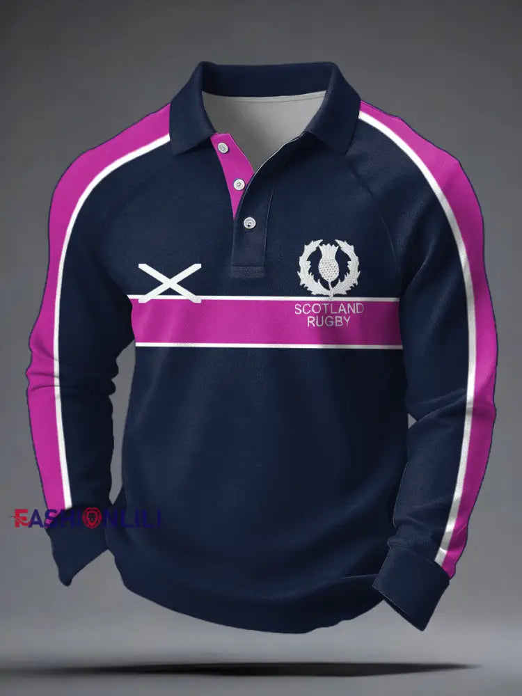 Men’s Scotland Rugby Lover Printed Casual Tops Navy Blue / S