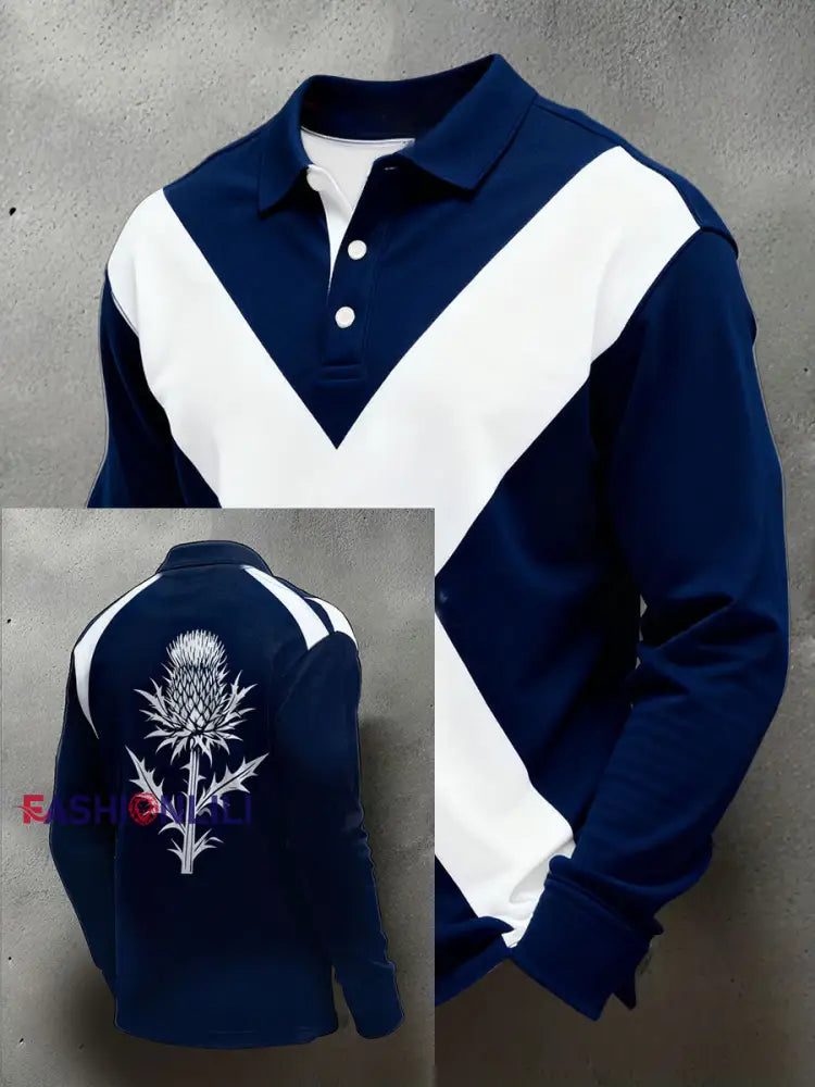Men’s Scotland Rugby Lover Printed Casual Tops Navy Blue / S