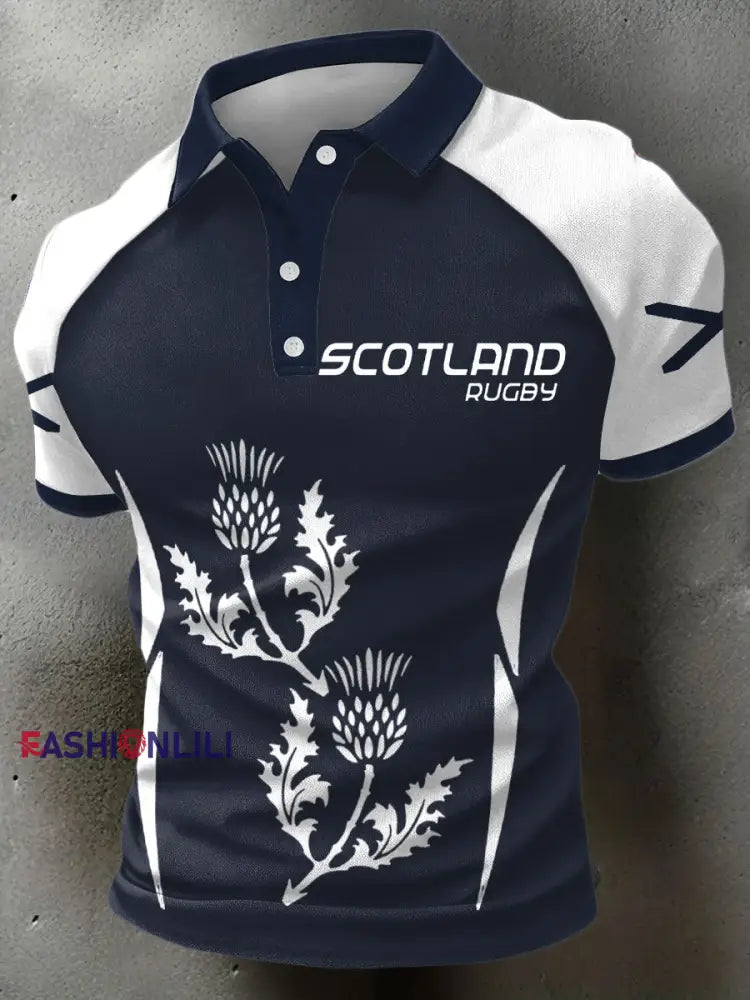 Men’s Scotland Rugby Lover Printed Casual Tops Navy Blue / S