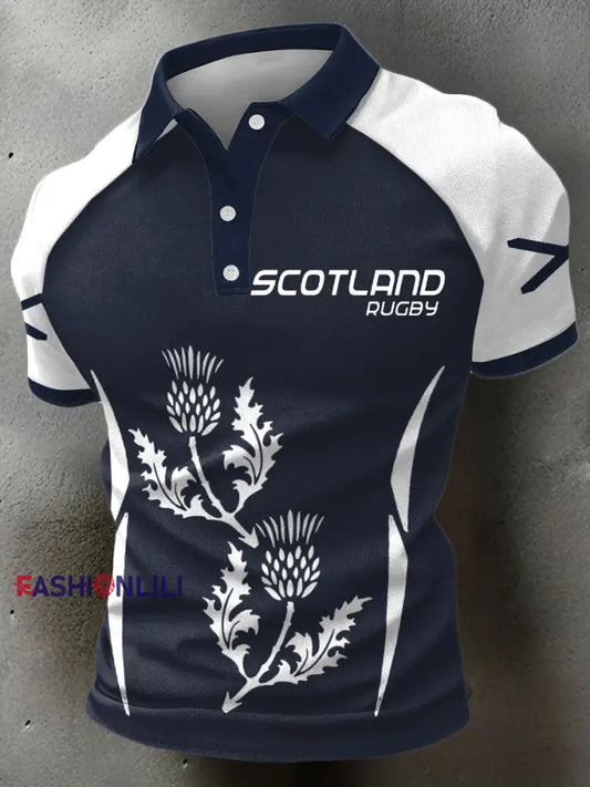 Men’s Scotland Rugby Lover Printed Casual Tops Navy Blue / S