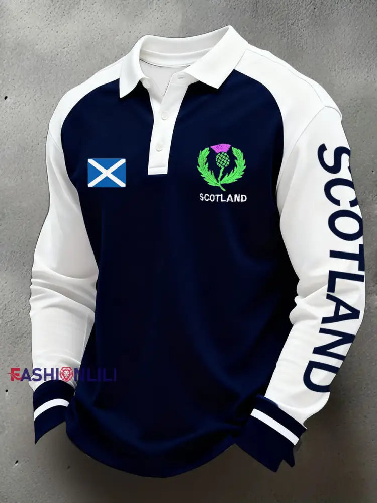 Men’s Scotland Rugby Lover Printed Casual Tops Navy Blue / S