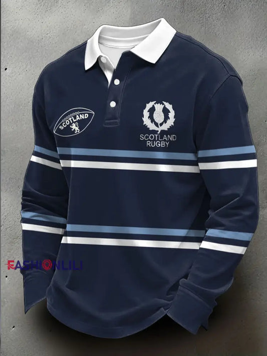 Men’s Scotland Rugby Lover Printed Casual Tops Navy Blue / S