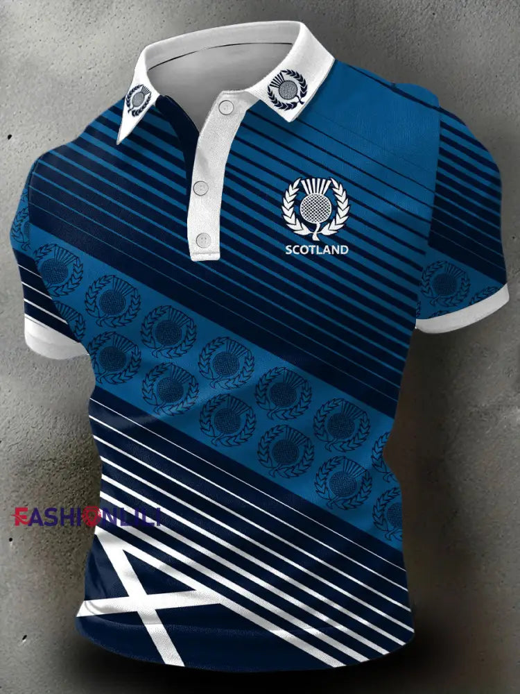 Men’s Scotland Rugby Lover Printed Casual Tops Navy Blue / S