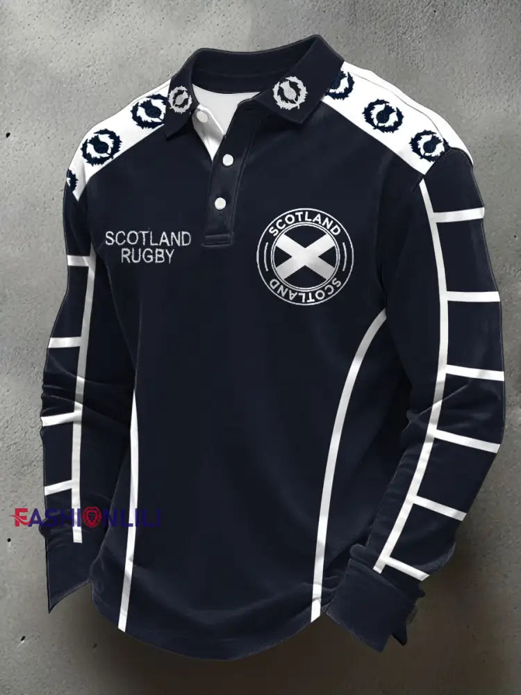 Men’s Scotland Rugby Lover Printed Casual Tops Navy Blue / S