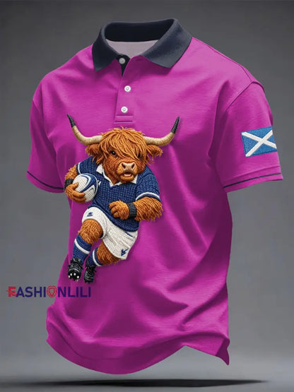 Men’s Scotland Rugby Lover Printed Casual Tops Rose Red / S
