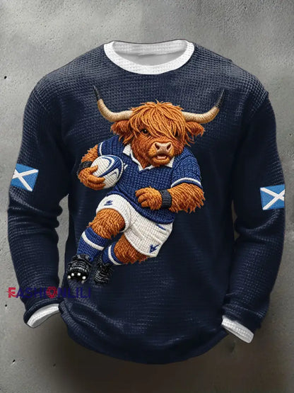 Men’s Scotland Rugby Lover Printed Waffle T-shirt Navy Blue / S