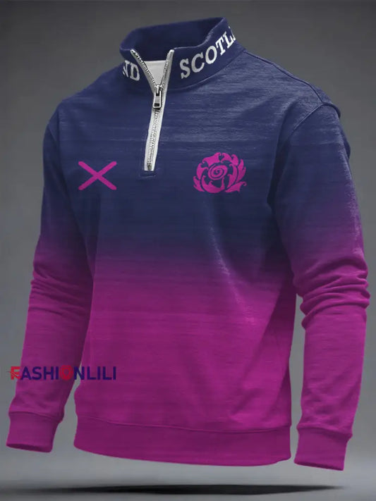 Men’s Scotland Rugby Lover Printed Zip-Up Sweatshirt Navy Blue / S