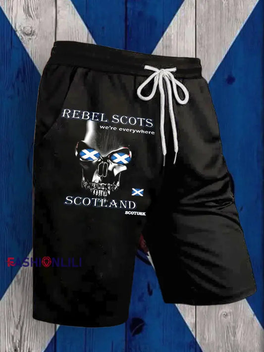 Men’s Scotland Skull Printed Drawstring Shorts Black / S