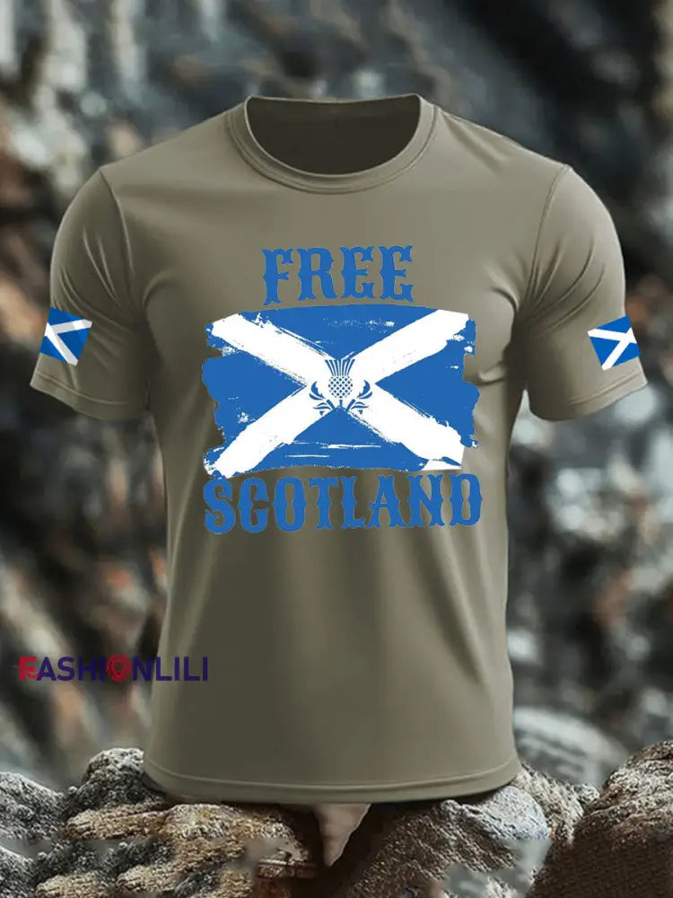 Men’s Scotland United Kingdom imitation cotton short-sleeved T-shirt Army Green / S