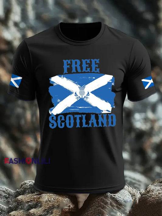 Men’s Scotland United Kingdom imitation cotton short-sleeved T-shirt Black / S