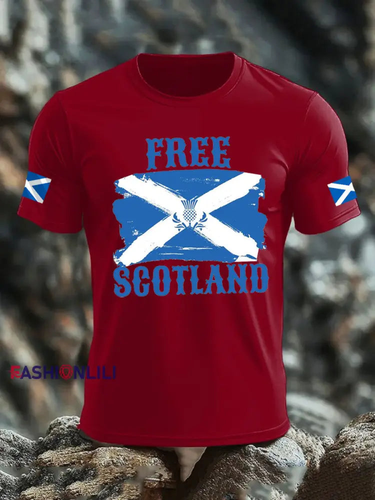 Men’s Scotland United Kingdom imitation cotton short-sleeved T-shirt Deep Red / S