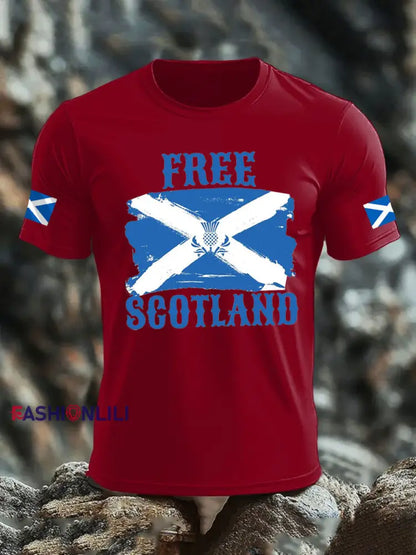 Men’s Scotland United Kingdom imitation cotton short-sleeved T-shirt Deep Red / S