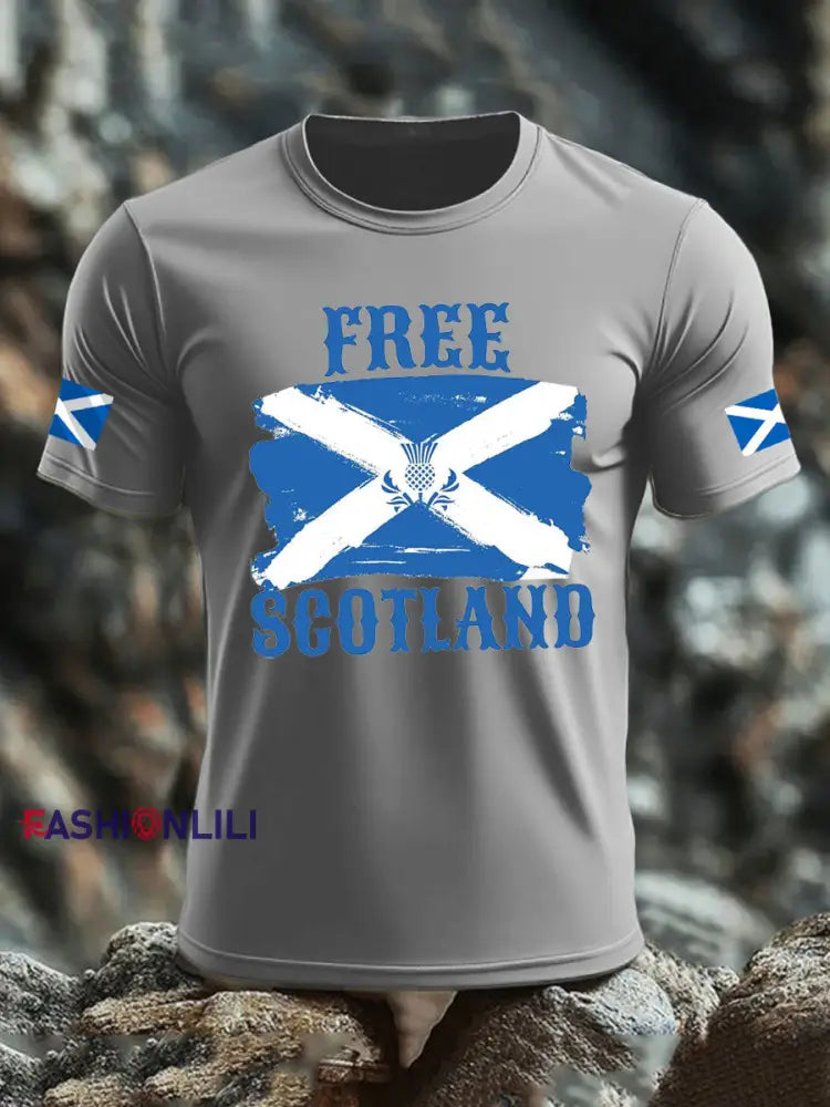 Men’s Scotland United Kingdom imitation cotton short-sleeved T-shirt Light Gray / S
