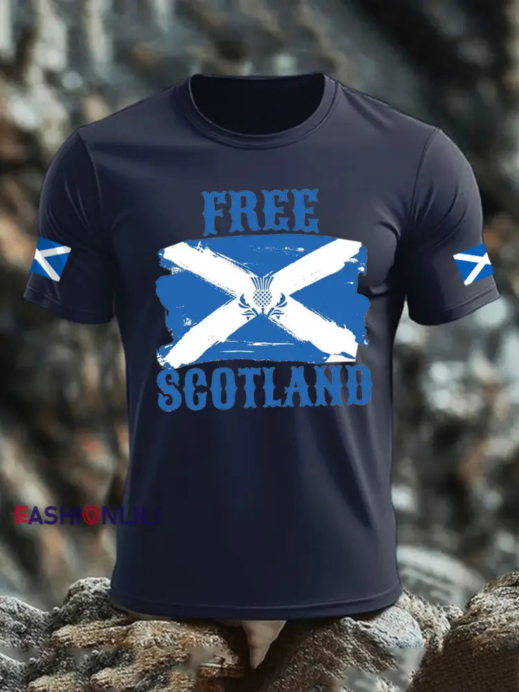 Men’s Scotland United Kingdom imitation cotton short-sleeved T-shirt Navy Blue / S