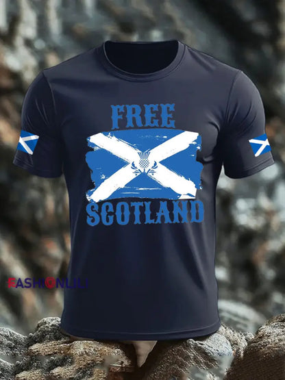 Men’s Scotland United Kingdom imitation cotton short-sleeved T-shirt Navy Blue / S