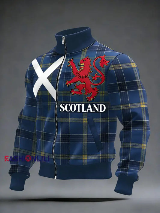 Men’s Scotland We’ll Be Coming 2026 Football Lover Casual Zip-Up Stand Collar Jacket Blue / S