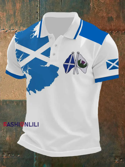 Men’s Scottish Flag Printed Short Sleeve Top White / S