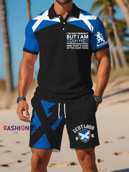 Men’s Scottish Flag Short Sleeves Sets Black / S