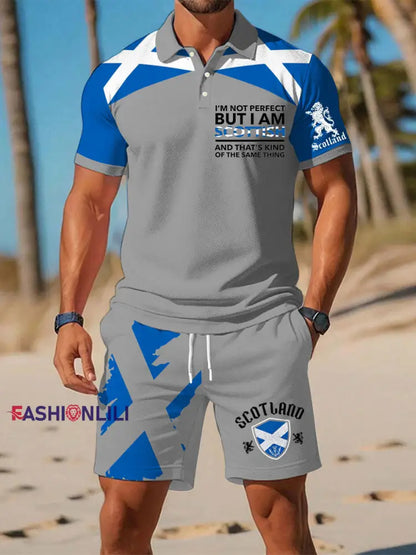 Men’s Scottish Flag Short Sleeves Sets Light Gray / S