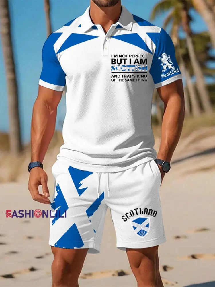 Men’s Scottish Flag Short Sleeves Sets White / S