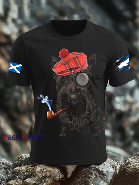 Men’s Scottish Flag Scottish Terrier Short Sleeve T-shirt Black / S