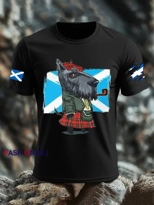 Men’s Scottish Flag Scottish Terrier Short Sleeve T-shirt Black / S