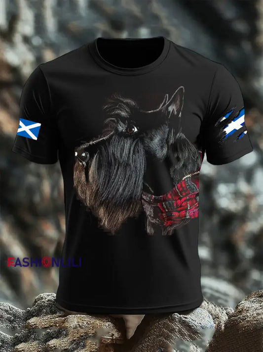 Men’s Scottish Flag Scottish Terrier Short Sleeve T-shirt Black / S