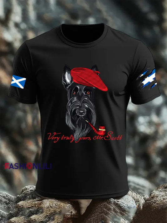 Men’s Scottish Flag Scottish Terrier Short Sleeve T-shirt Black / S