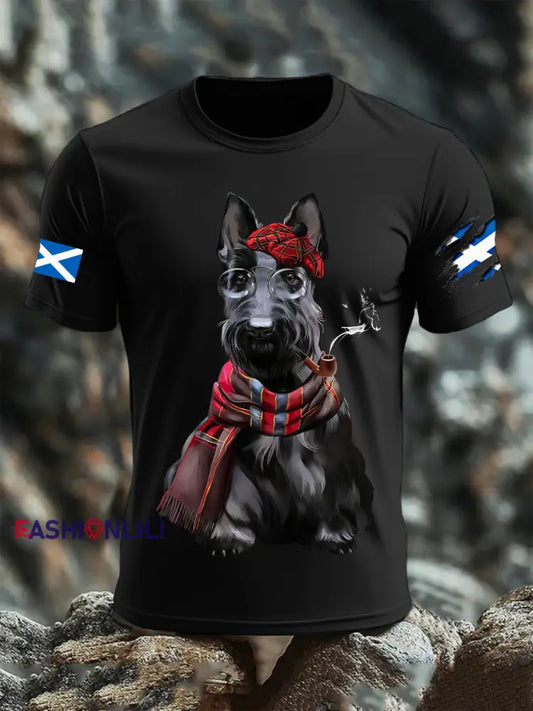 Men’s Scottish Flag Scottish Terrier Short Sleeve T-shirt Black / S