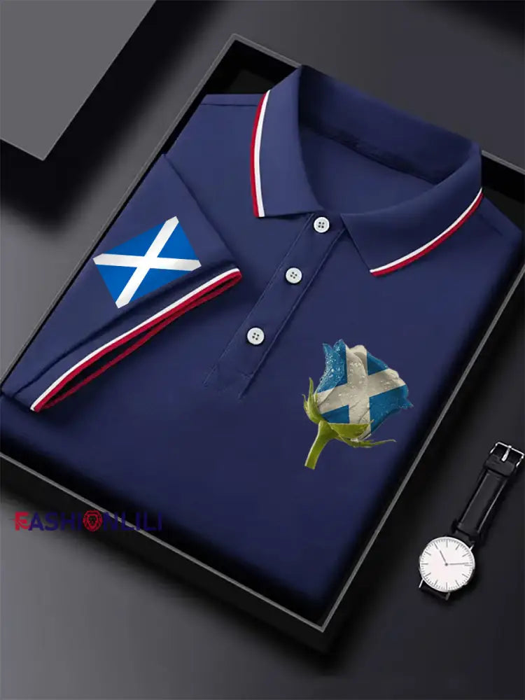 Men’s Scottish Rose short sleeve shirt Navy Blue / S