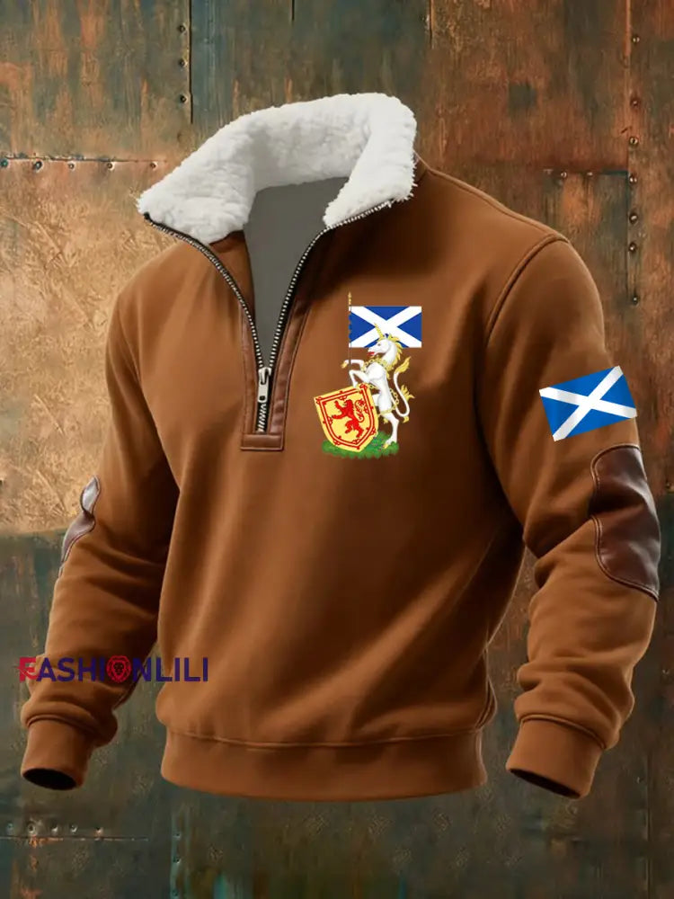 Men’s Scottish Unicorn baggy zip-up hoodie Brown / S