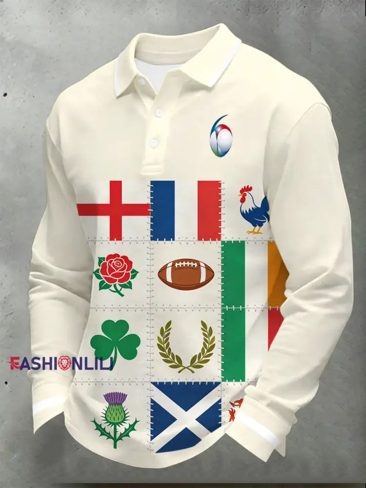 Men’s Six Nations Rugby Print Polo Shirt A / S