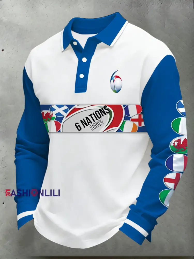 Men’s Six Nations Rugby Print Polo Shirt A / S