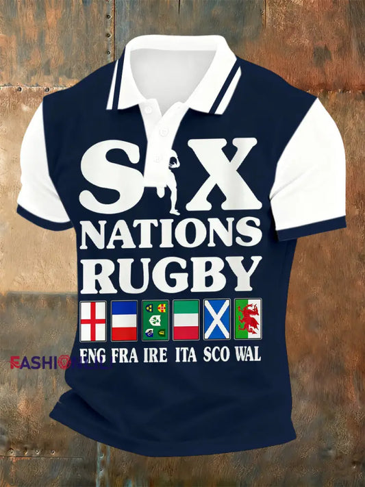 Men’s Six Nations Tournament Rugby-Themed Print Polo Shirt A / S
