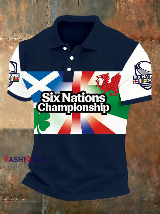 Men’s Six Nations Tournament Rugby-Themed Print Polo Shirt A / S
