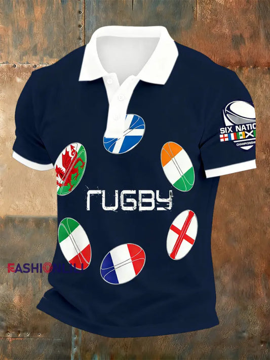 Men’s Six Nations Tournament Rugby-Themed Print Polo Shirt A / S