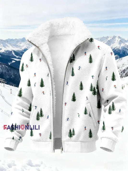 Men’s Ski Art Print Cardigan White / S