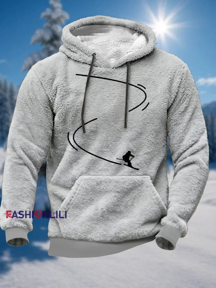 Men’s Ski Enthusiast Fleece Hoodie Light Gray / S