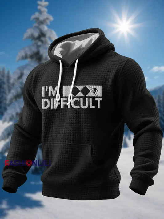 Men’s Ski Enthusiast Waffle Knit Hoodie Black / S