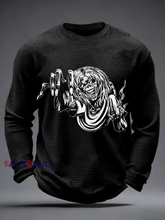 Men’s Skull Waffle Top Black / S