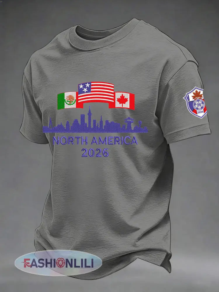 Men’s Soccer 2026 Printed Casual T-Shirt - Gray / S