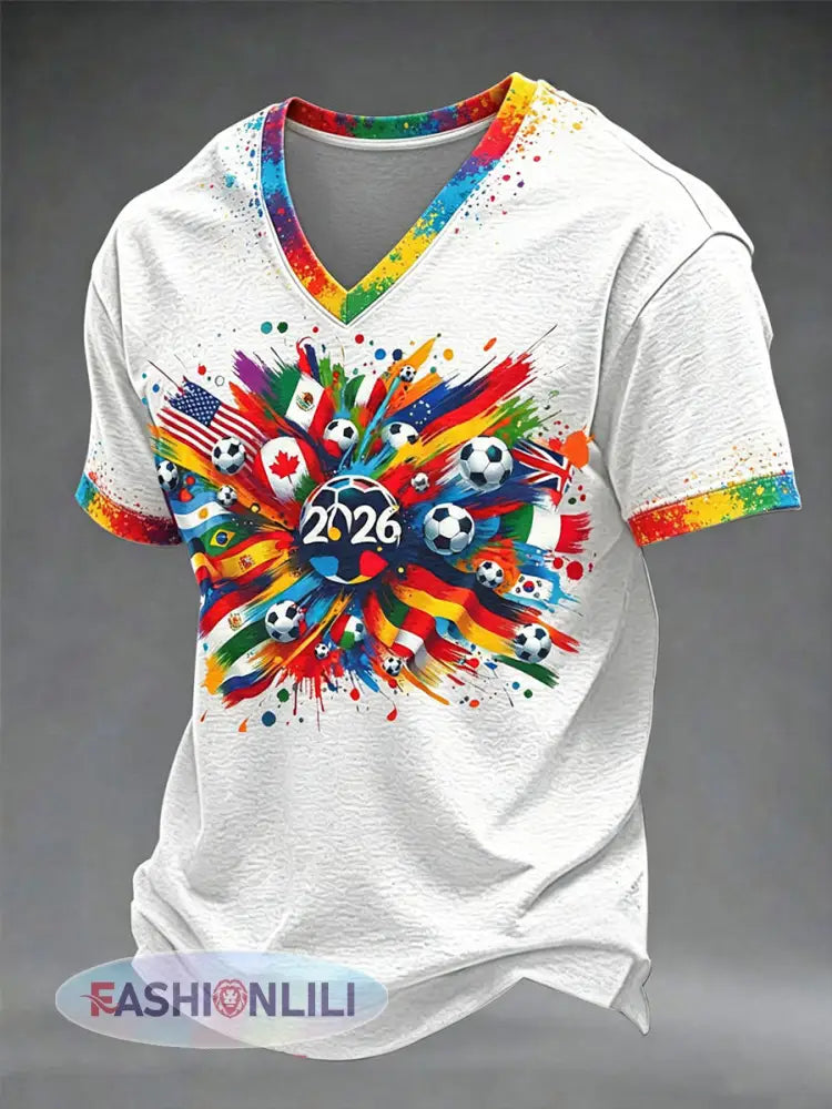 Men’s Soccer 2026 Printed Casual T-Shirt - White / S
