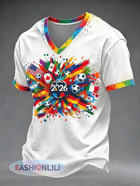 Men’s Soccer 2026 Printed Casual T-Shirt - White / S