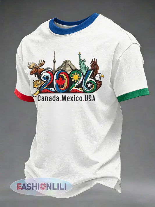 Men’s Soccer 2026 Printed Casual T-Shirt - White / S
