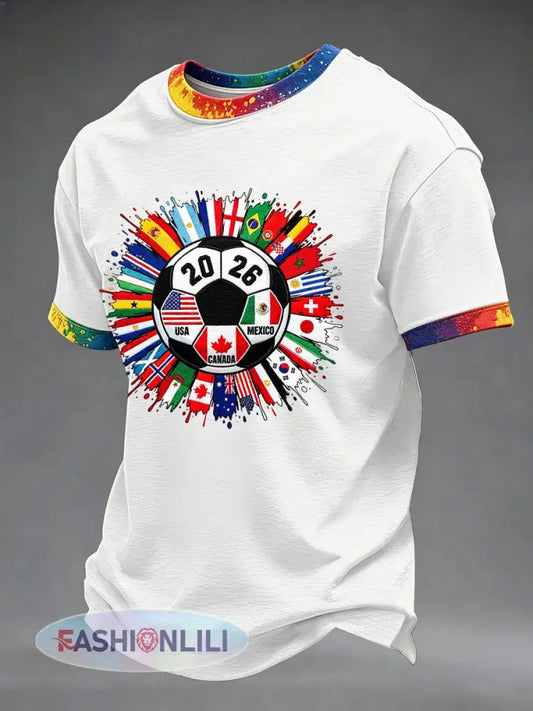 Men’s Soccer 2026 Printed Casual T-Shirt - White / S