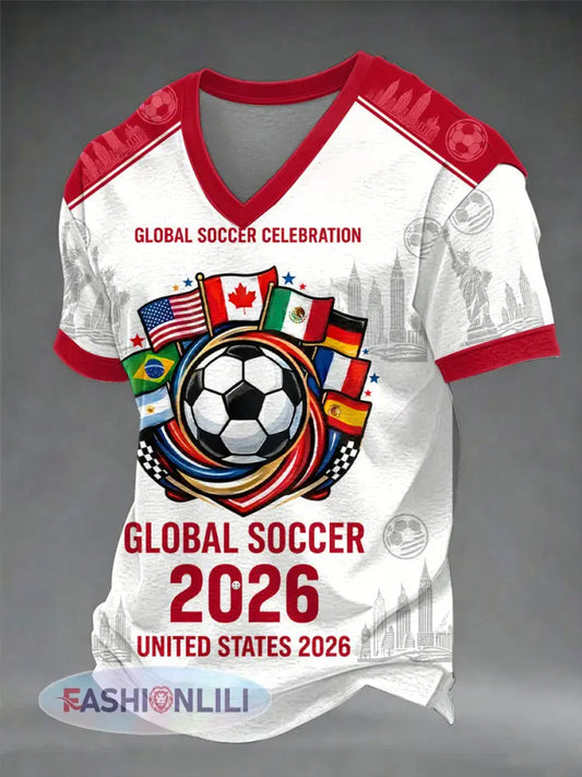 Men’s Soccer 2026 Printed Casual T-Shirt - White / S