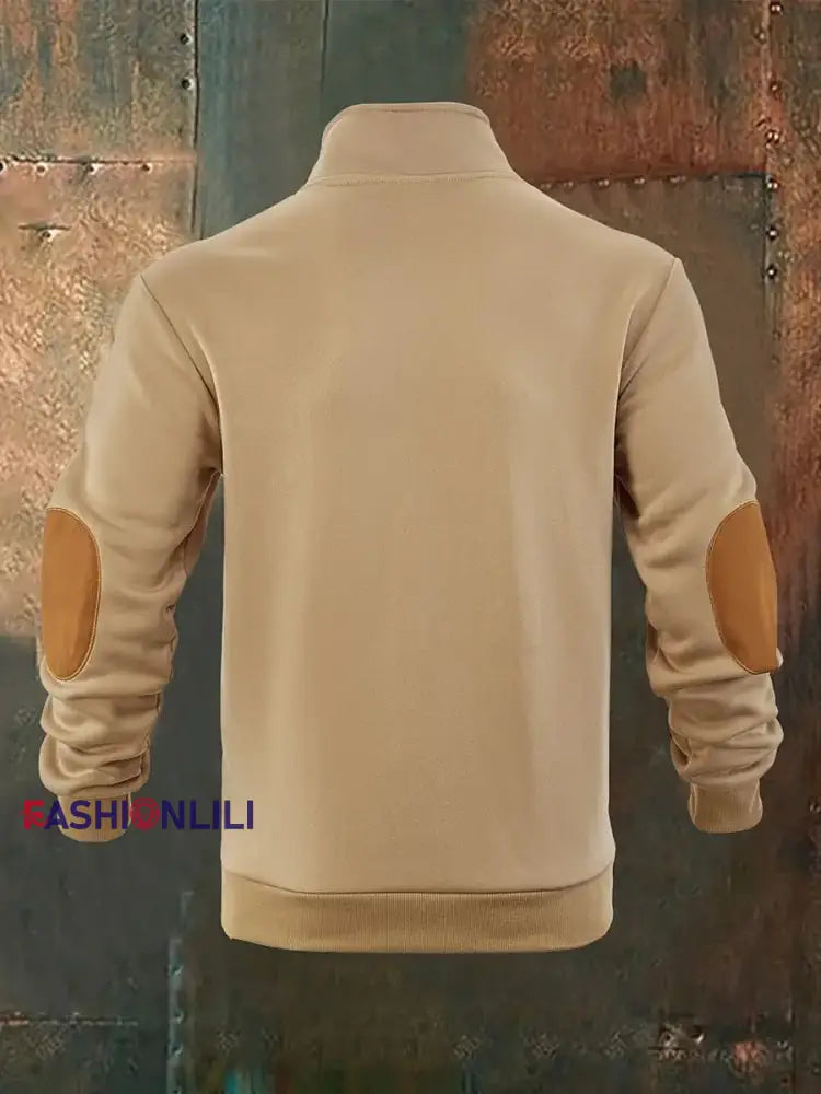 Men’s Solid Color Half-Zip Fur Collar Pullover