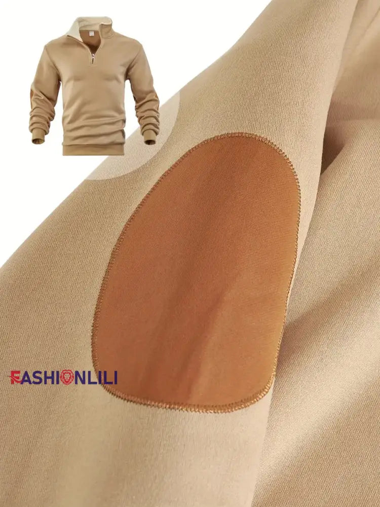 Men’s Solid Color Half-Zip Fur Collar Pullover