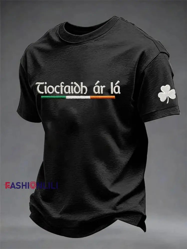 Men’s St. Patrick’s Day Shamrock Print Short Sleeves T-shirt Black / S